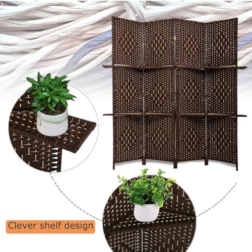 4 Panel Wood Room Divider with Storage Shelves H169
