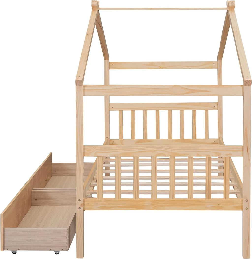 Wooden Platform Bed with Drawers and Headboard G759