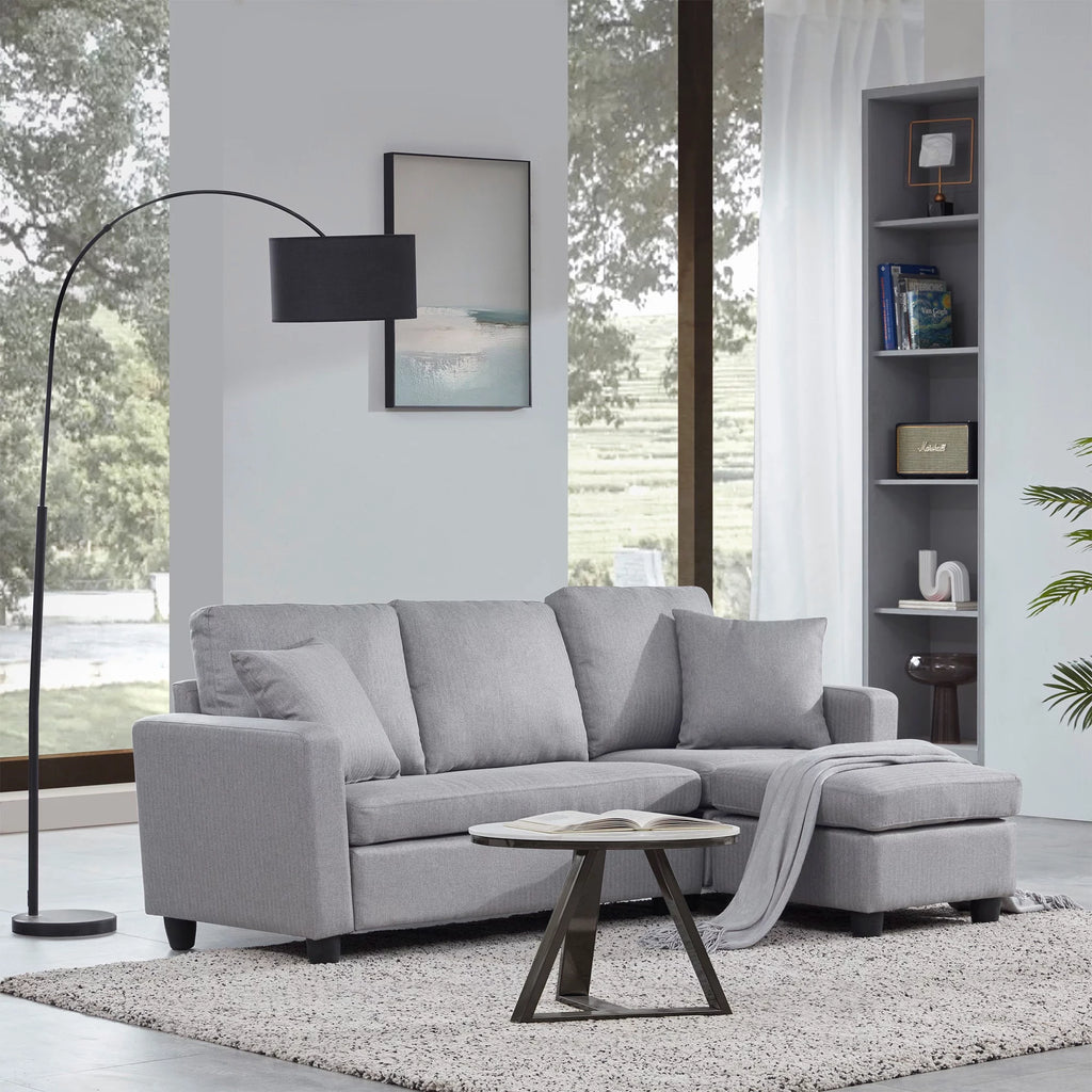 Gray Linen Fabric Convertible Sectional Sofa E900