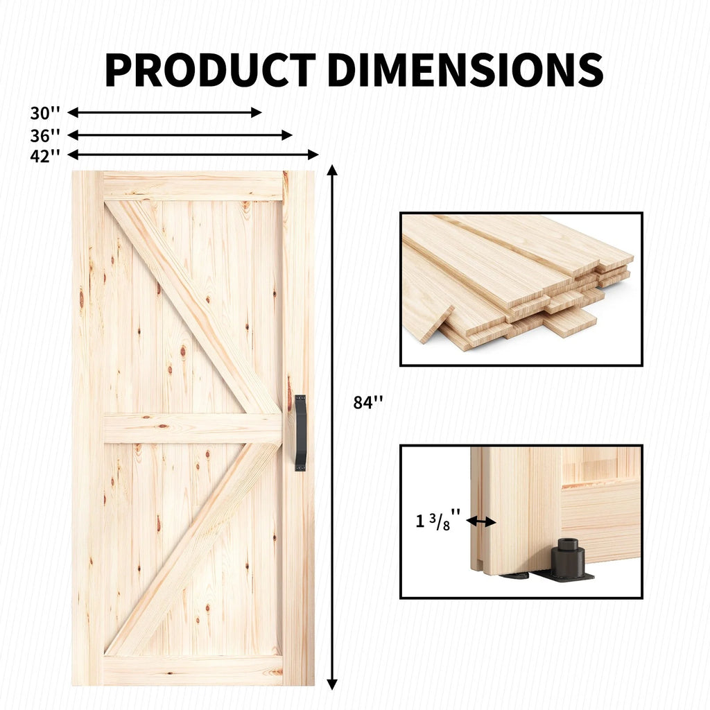 Unfinished Solid Spruce Wood Sliding Barn Door 36in x 84in C83216