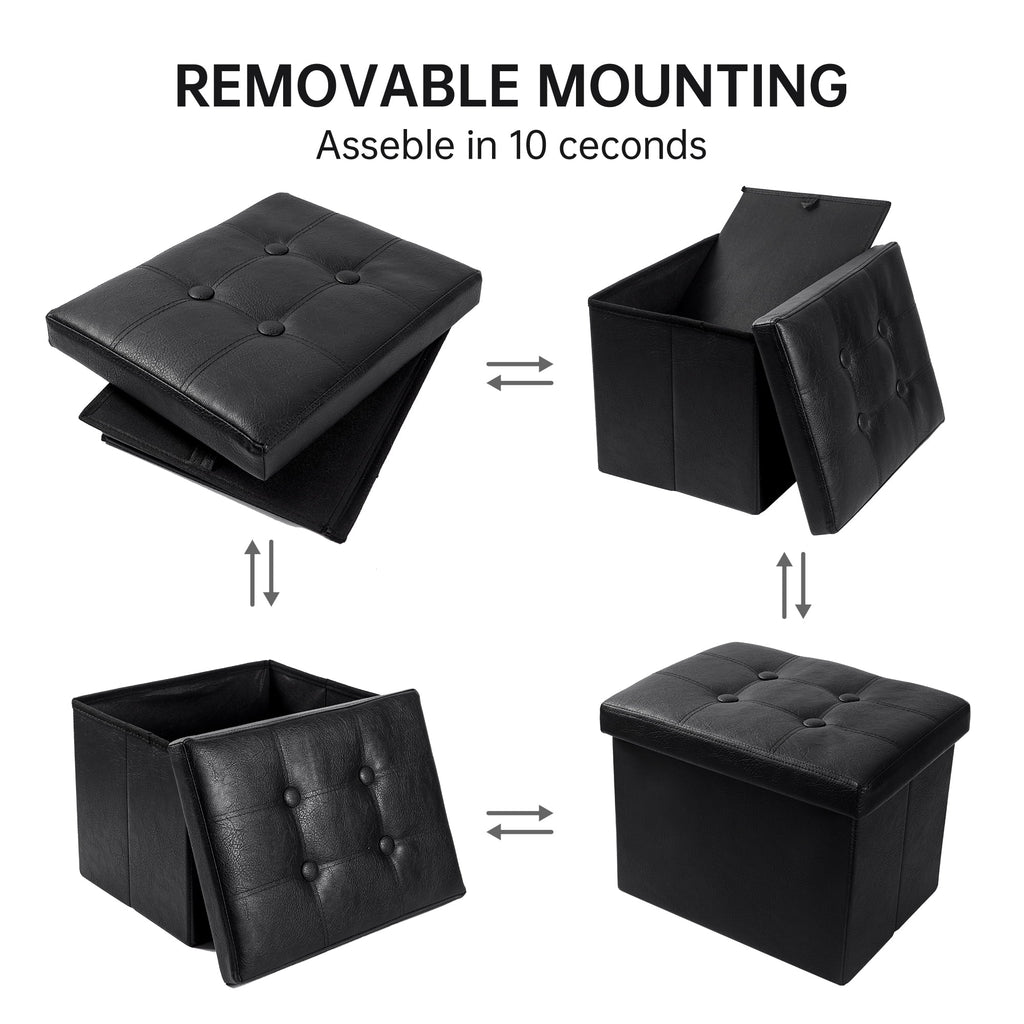 Black Folding Storage Ottoman with Padded Seat 17IN H3187
