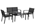 4 Piece Patio Conversation Set with Tempered Glass Tabletop Black J72796