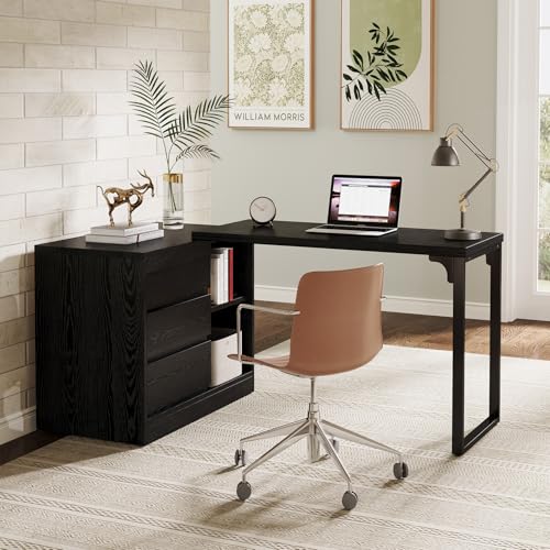 L-Shaped Computer Desk with Drawers and Shelves X7860
