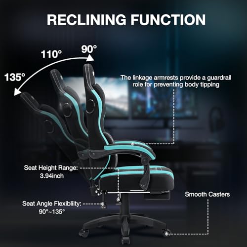Black Leather Ergonomic Gaming Chair with Footrest H670514