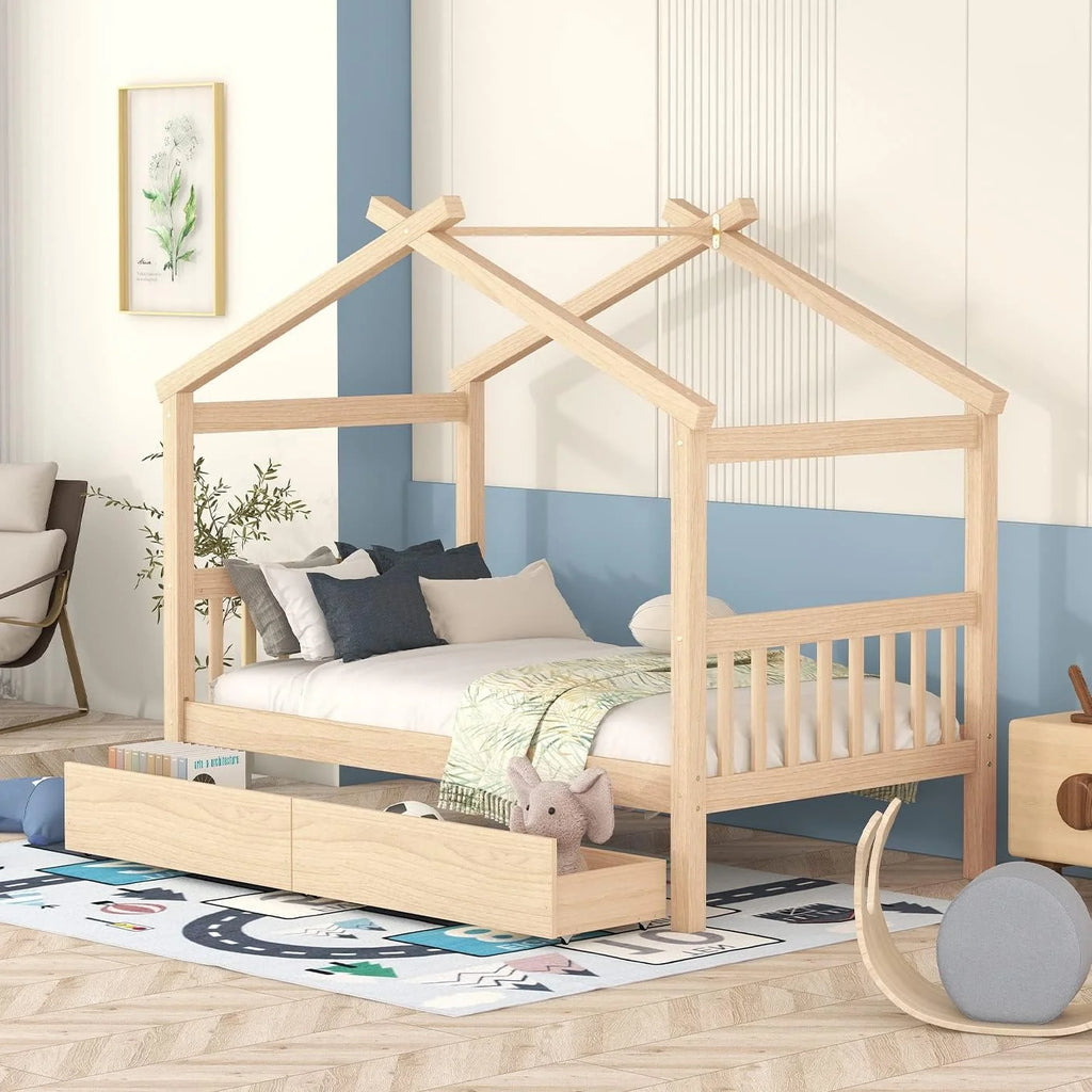 Wooden Platform Bed with Drawers and Headboard G759