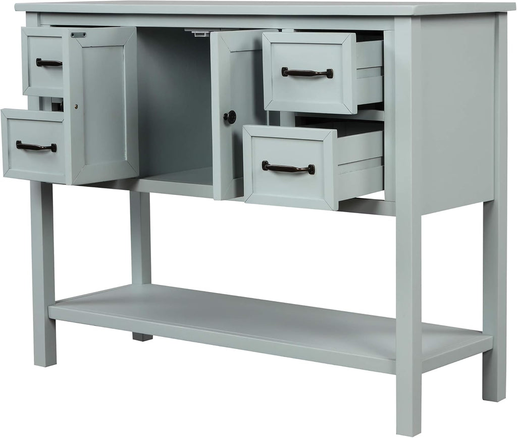 43 Inch Green Console Table with Doors Drawers and Open Shelf G747