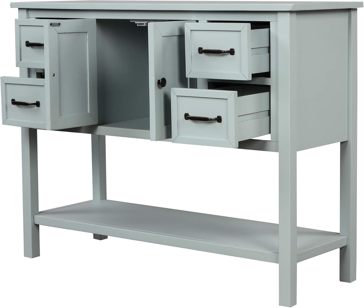 43 Inch Green Console Table with Doors Drawers and Open Shelf G747