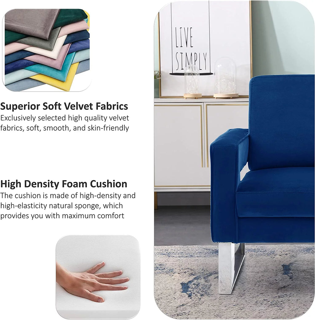 Navy Blue Velvet Upholstered Arm Chair R994