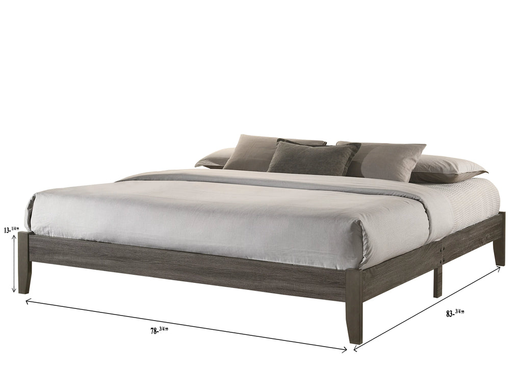 3pc King Size Platform Bed and Nightstand Set Gray Wooden K8782