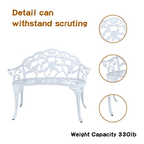 Metal Patio Garden Bench with Floral Rose K16625
