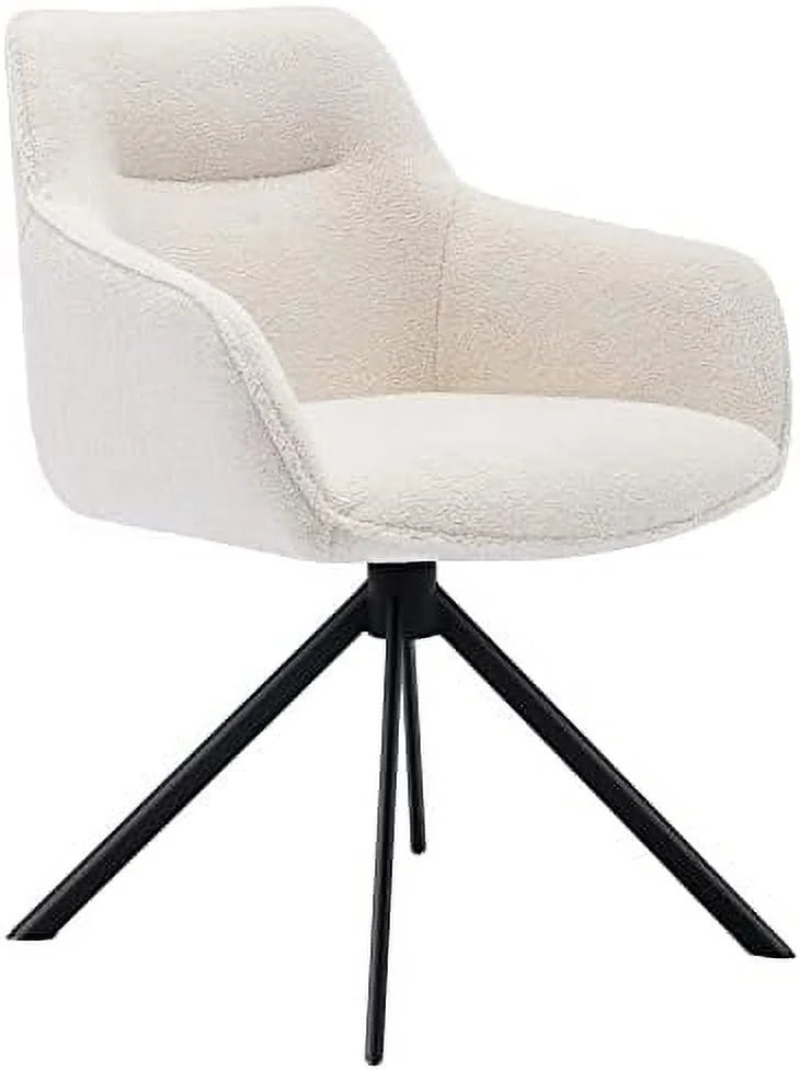 Cream White Swivel Armchair with Metal Legs D5407