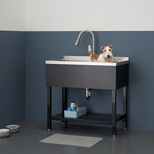 Stainless Steel Freestanding Single Bowl Utility Sink with Pull-Out Faucet K372647