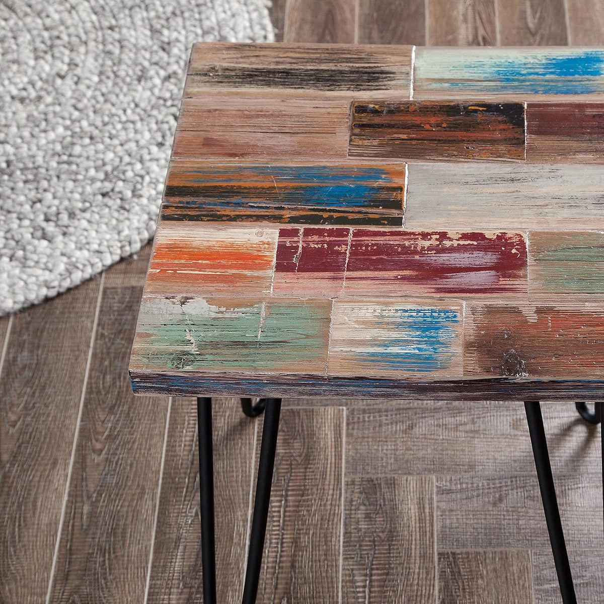 Reclaimed Wood End Table with Hairpin Legs F8184