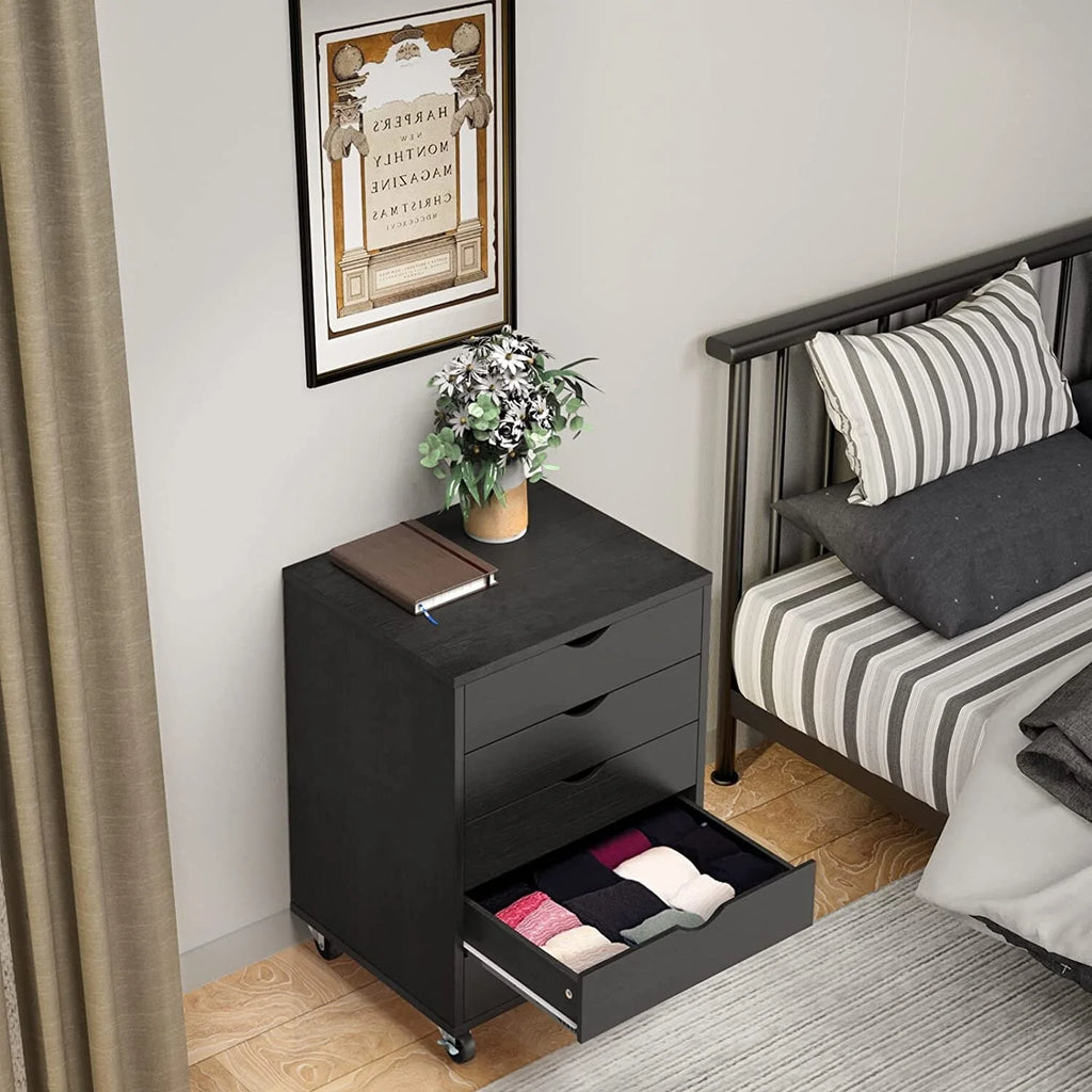 Black 5-Drawer Wood Mobile Vertical Filing Cabinet X695