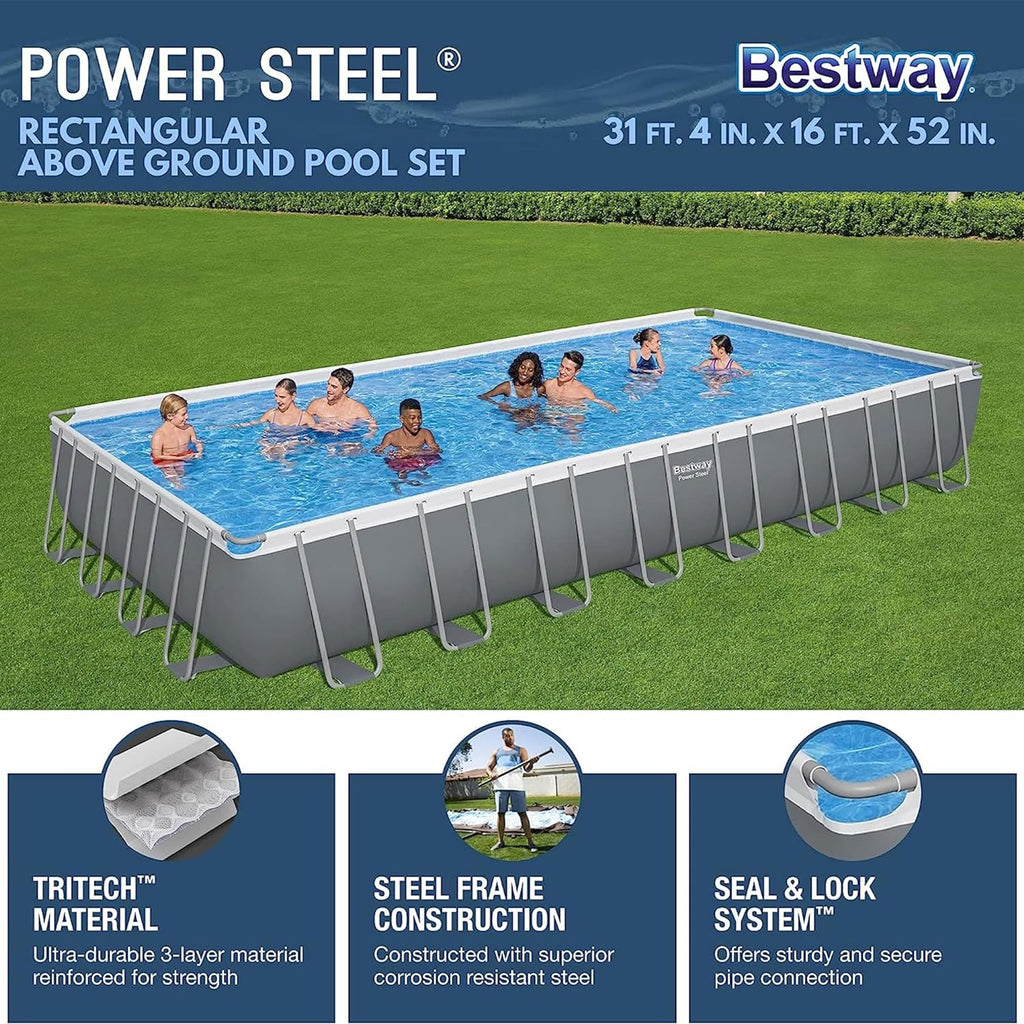 31' 4" x 16' x 52" Rectangular Metal Frame Above Ground Swimming Pool Set A30896