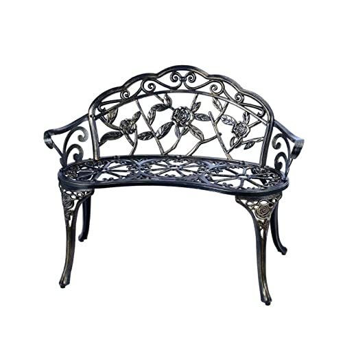 Metal Patio Garden Bench with Floral Rose K16625