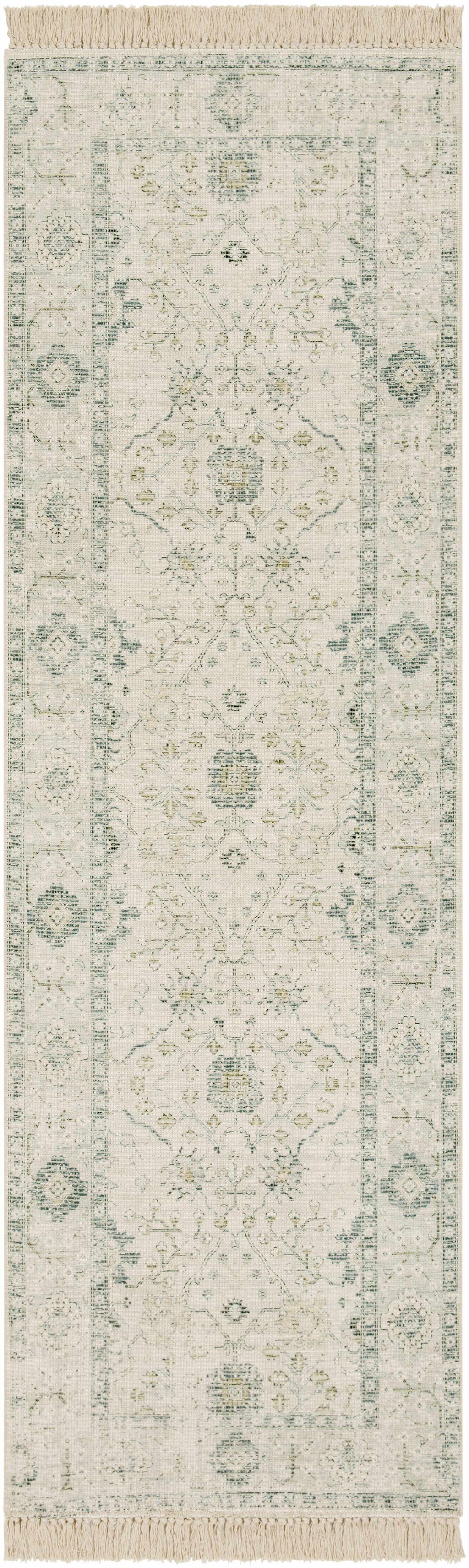 Hand Woven Cotton Area Rug with Tassel Green Sage Beige Off White 6' x 9' W751896