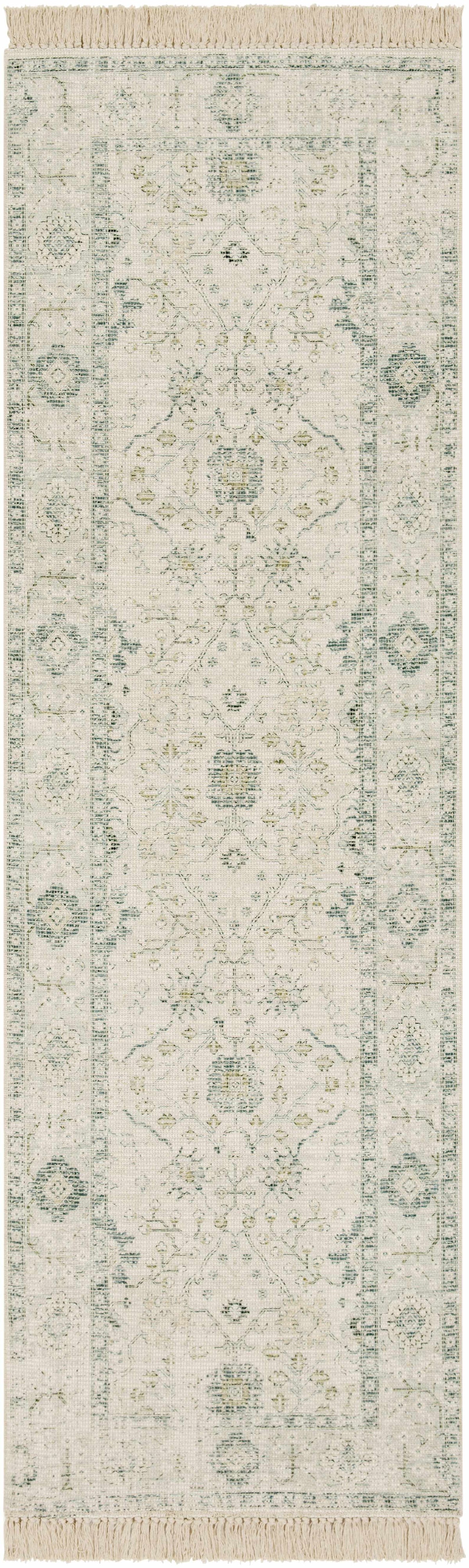 Hand Woven Cotton Area Rug with Tassel Green Sage Beige Off White 6' x 9' W751896