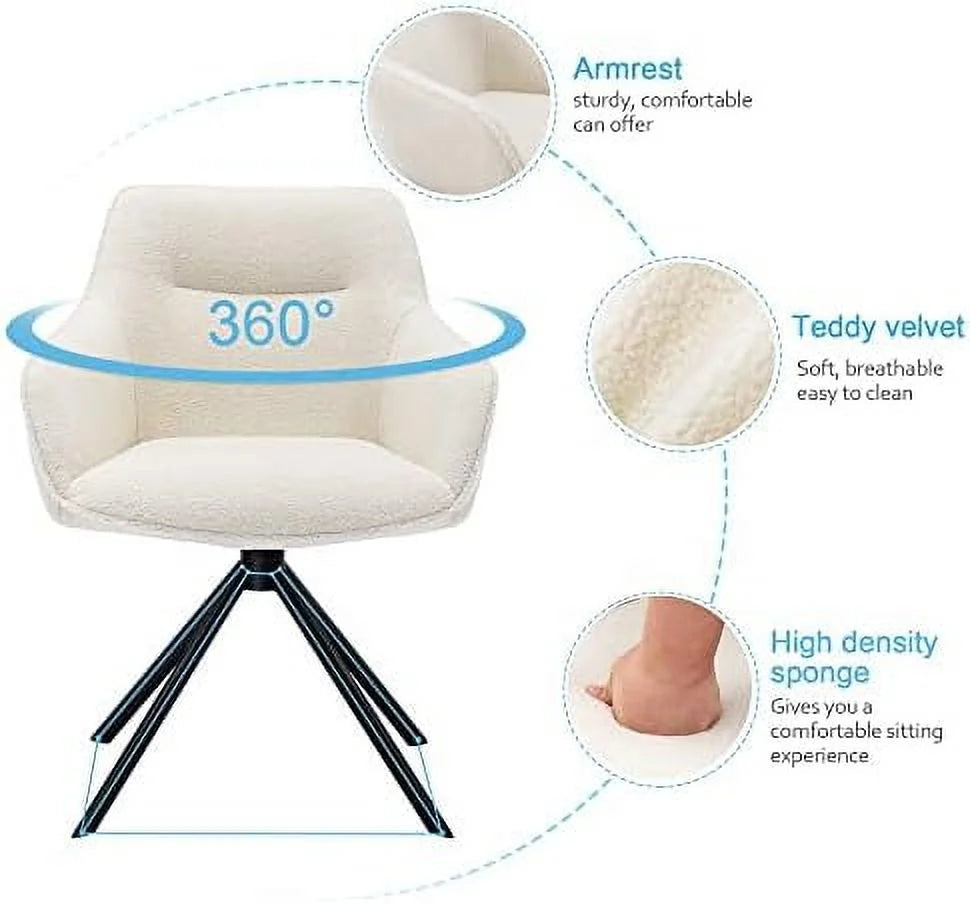 Cream White Swivel Armchair with Metal Legs D5407