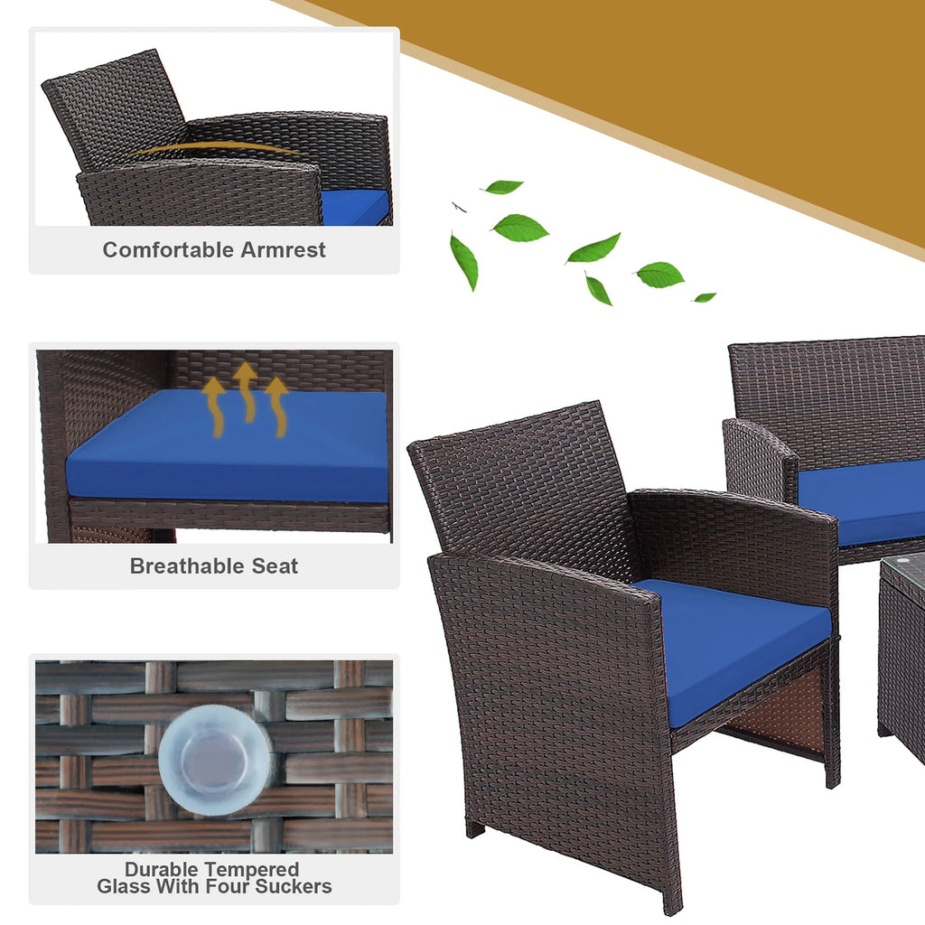 4 Pc White Patio Rattan Furniture Set O952