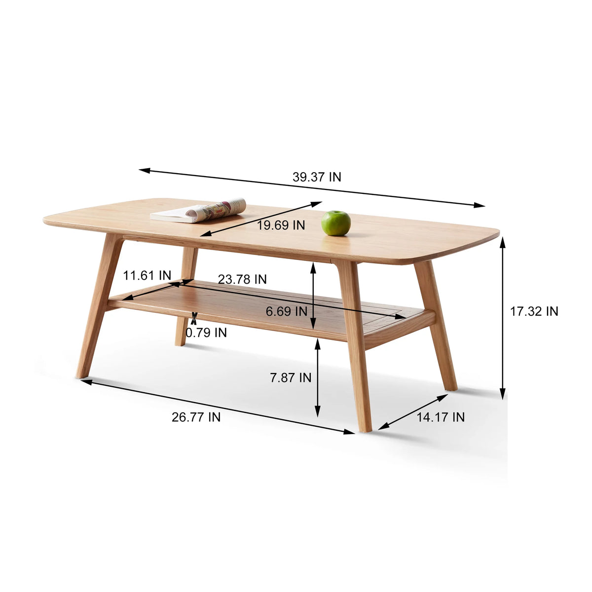 Solid Wood Coffee Table with Storage Shelf M9432