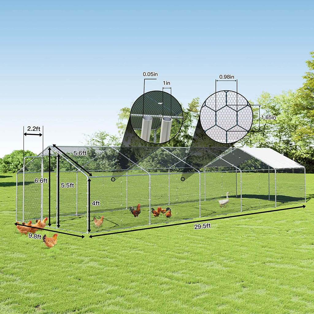 Large Metal Walk-in Chicken Coop with Waterproof UV Protection Cover V723671