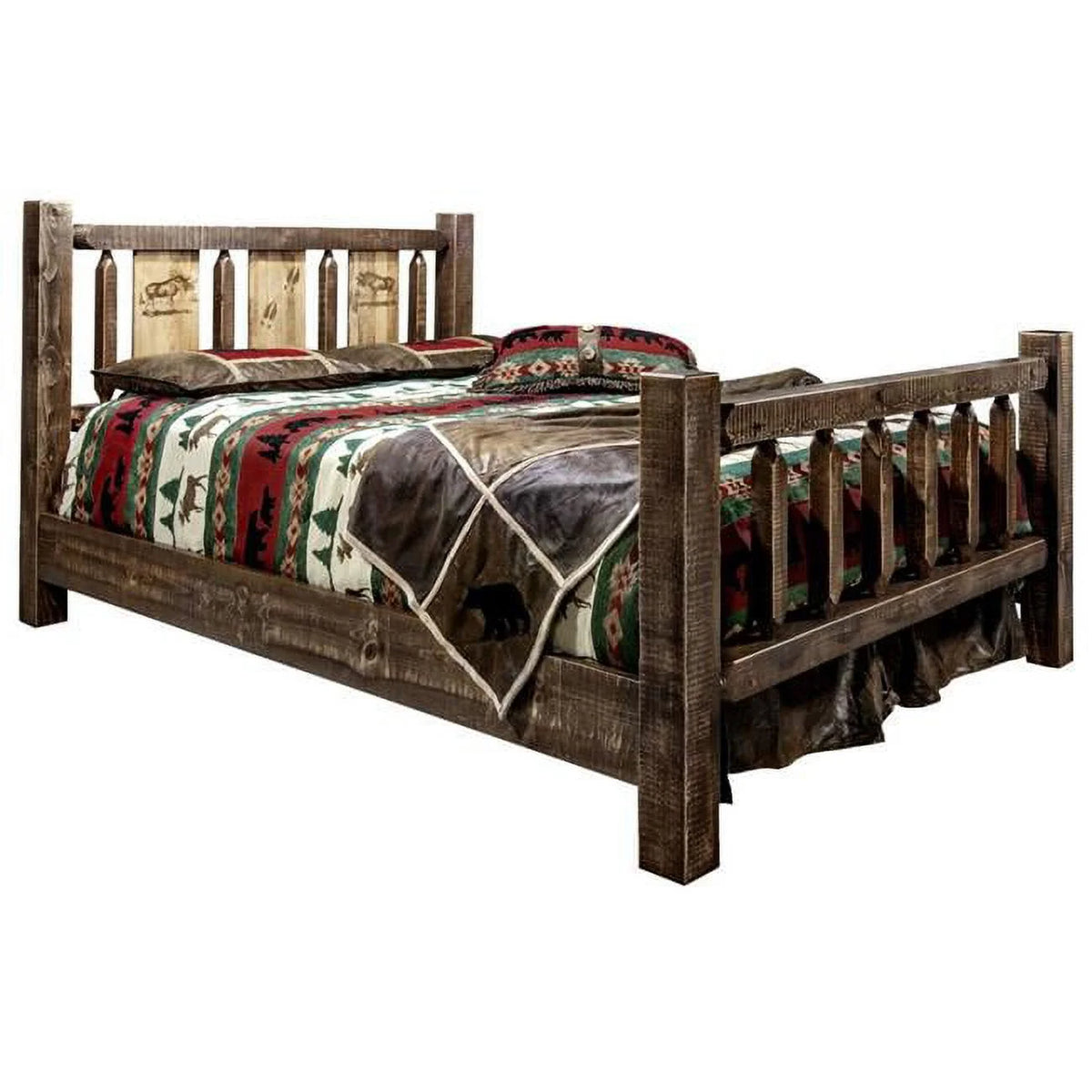 Queen Size Bed with Laser Engraved Moose Design A92390