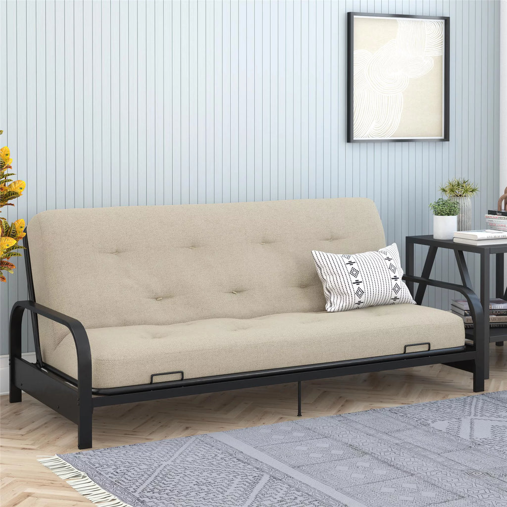 Full True Black Polyester Linen Futon Mattress L5701