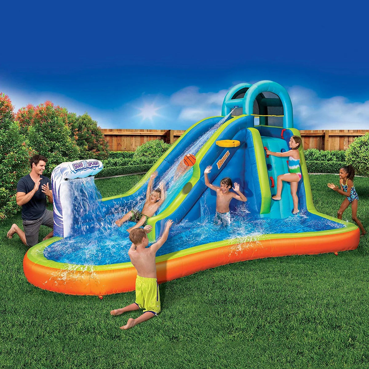 Inflatable Water Slide with Built in Sprinkler and Basketball Hoop I300002