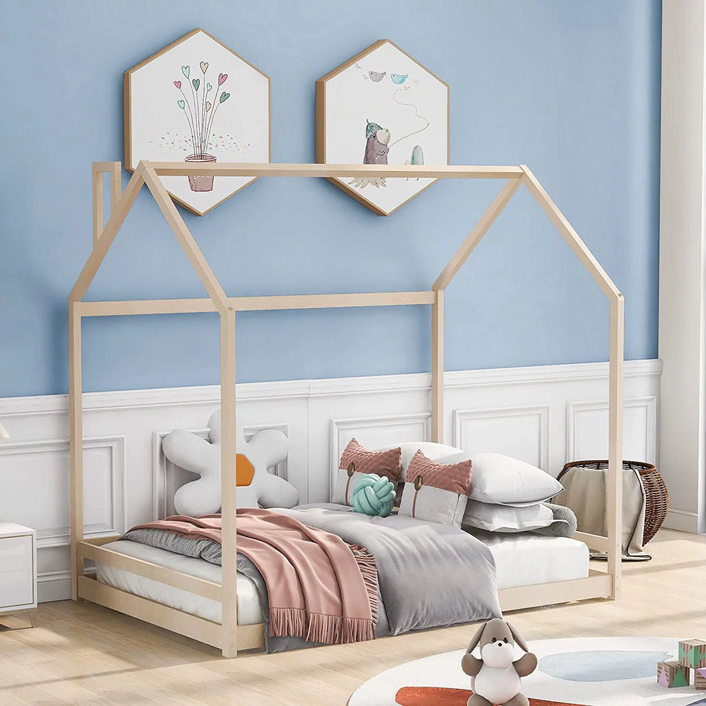 Full Size Wood House Bed for Kids J75812