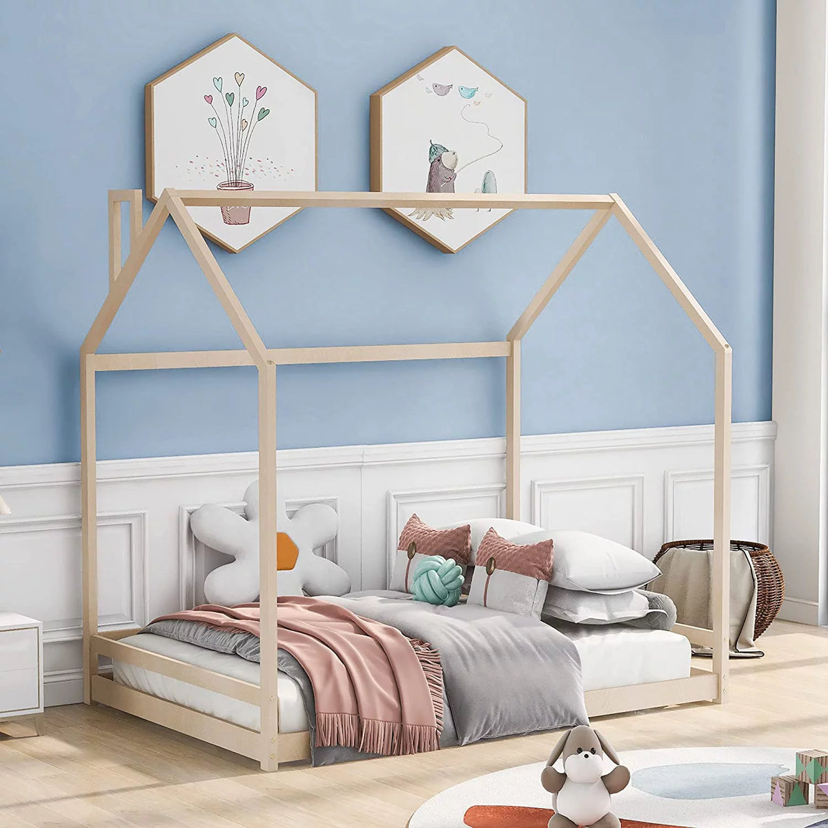 Full Size Wood House Bed for Kids J75812