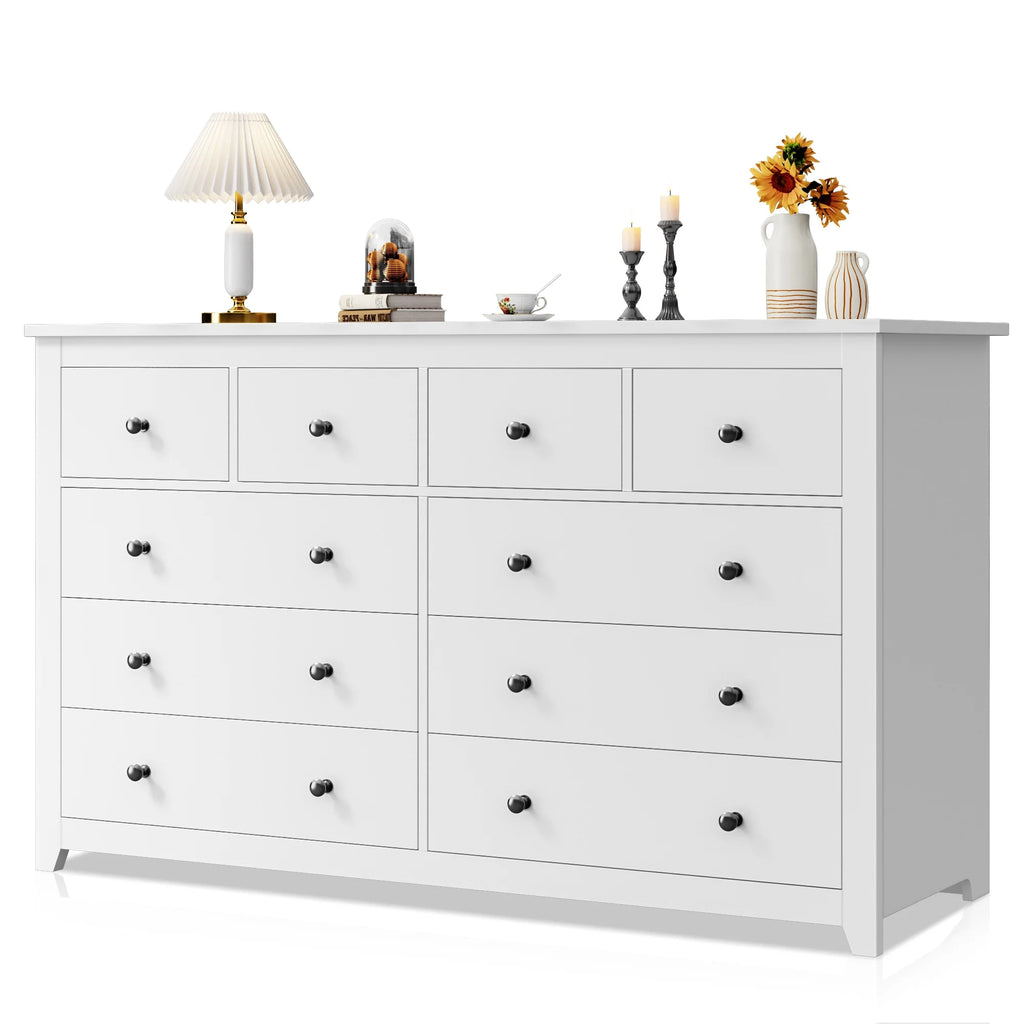 White Wood Dresser with 10 Deep Drawers Q470850