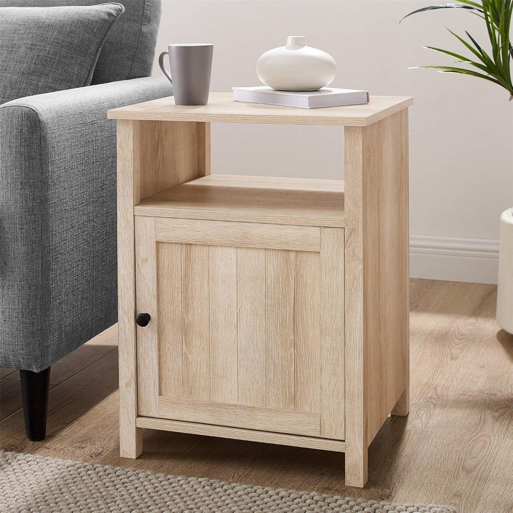 White Oak 18 Inch Wood Side Accent Table with Cabinet Door T8963