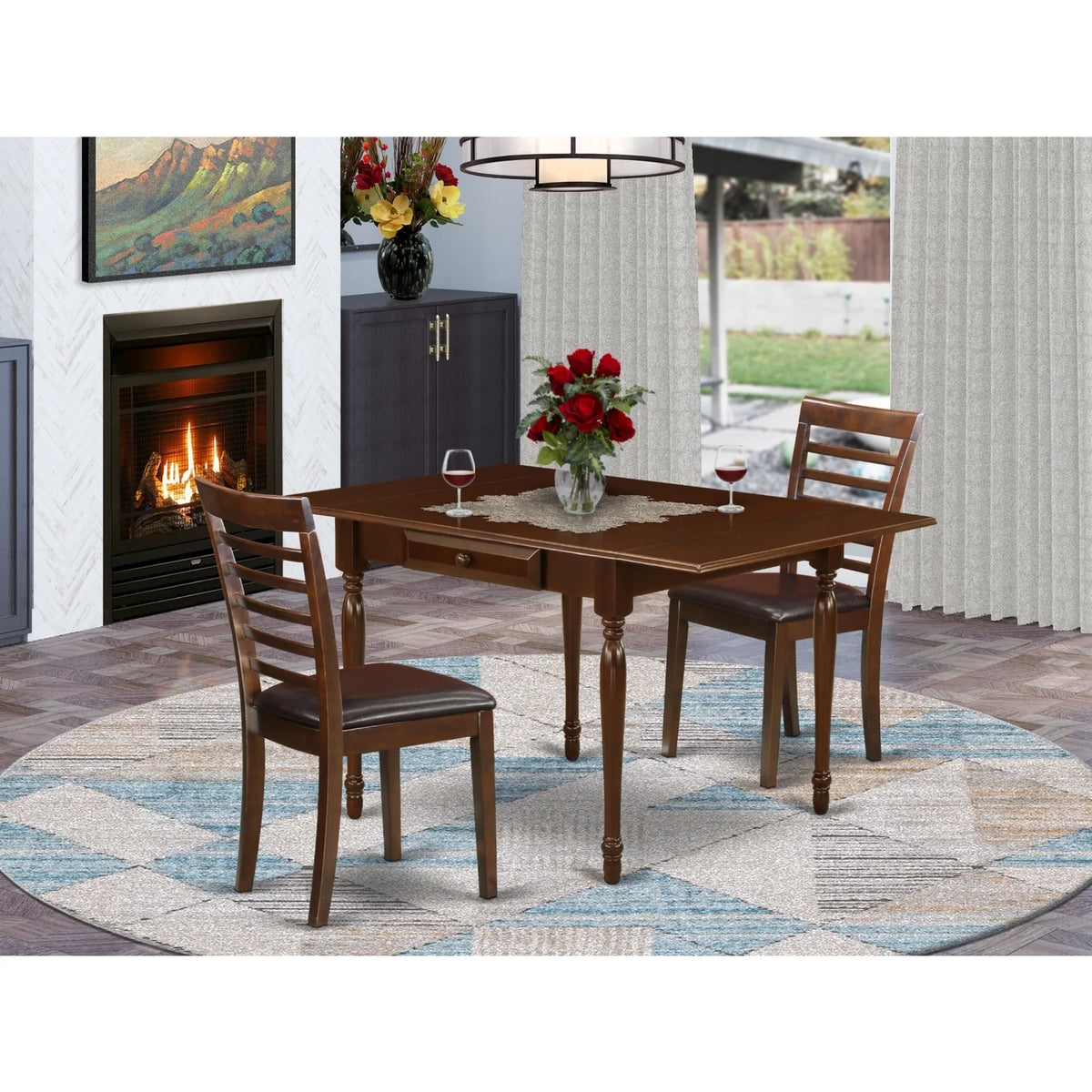 3 Pieces Drop Leaf Real Wood Dining Table Set K39946