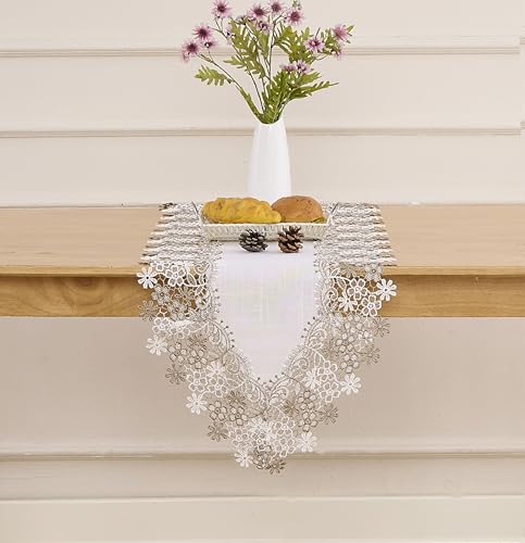 White Beige Floral Lace Table Runner 16” x 120” K83073