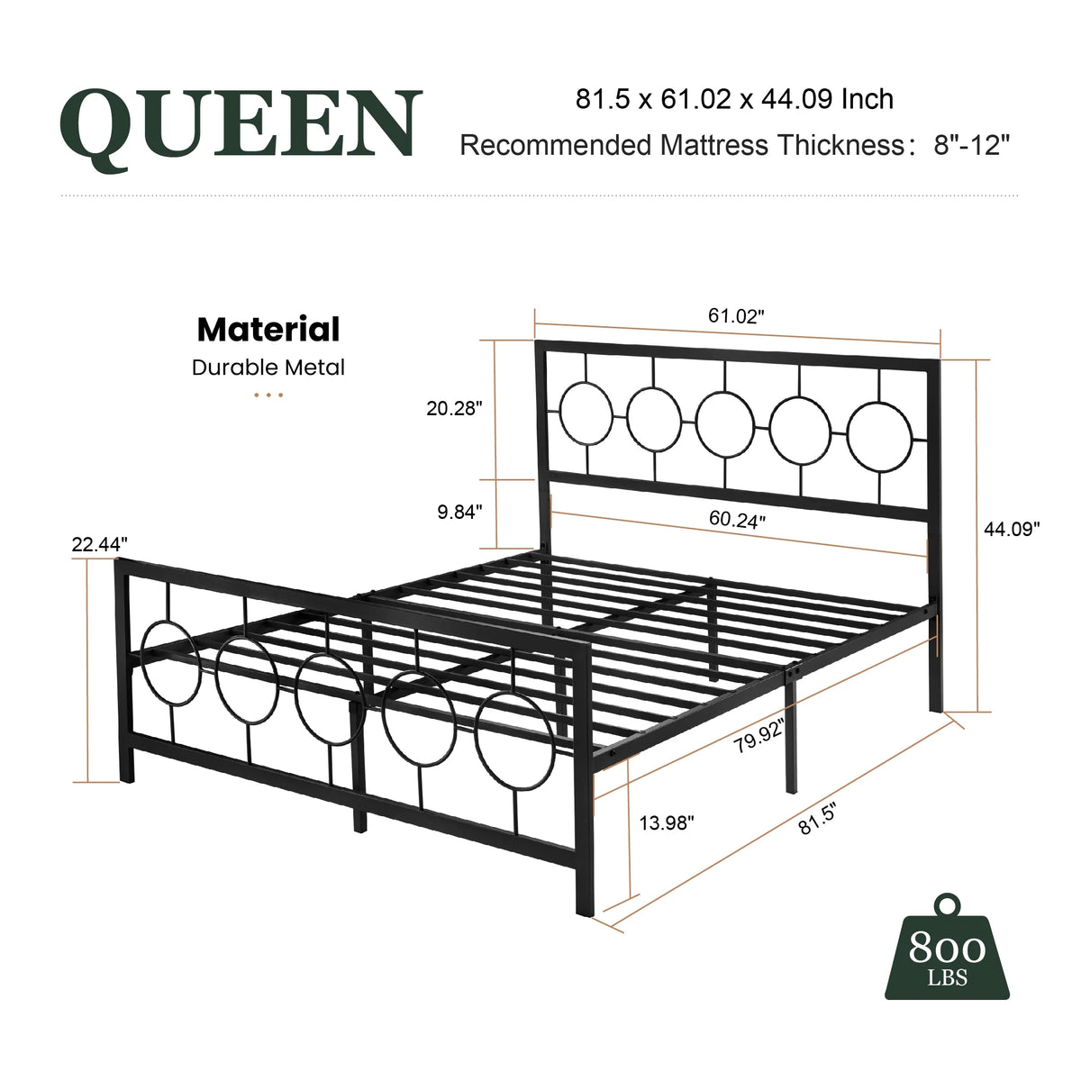 Black Queen Size Metal Platform Bed Frame with Headboard & Footboard D313