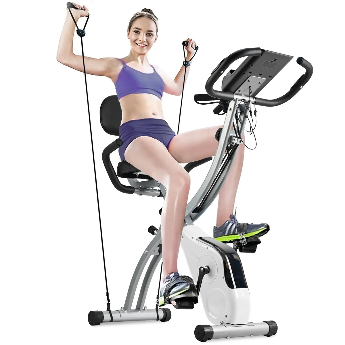 Folding Upright Exercise Bike Stationary Cycling Bike Black J3222