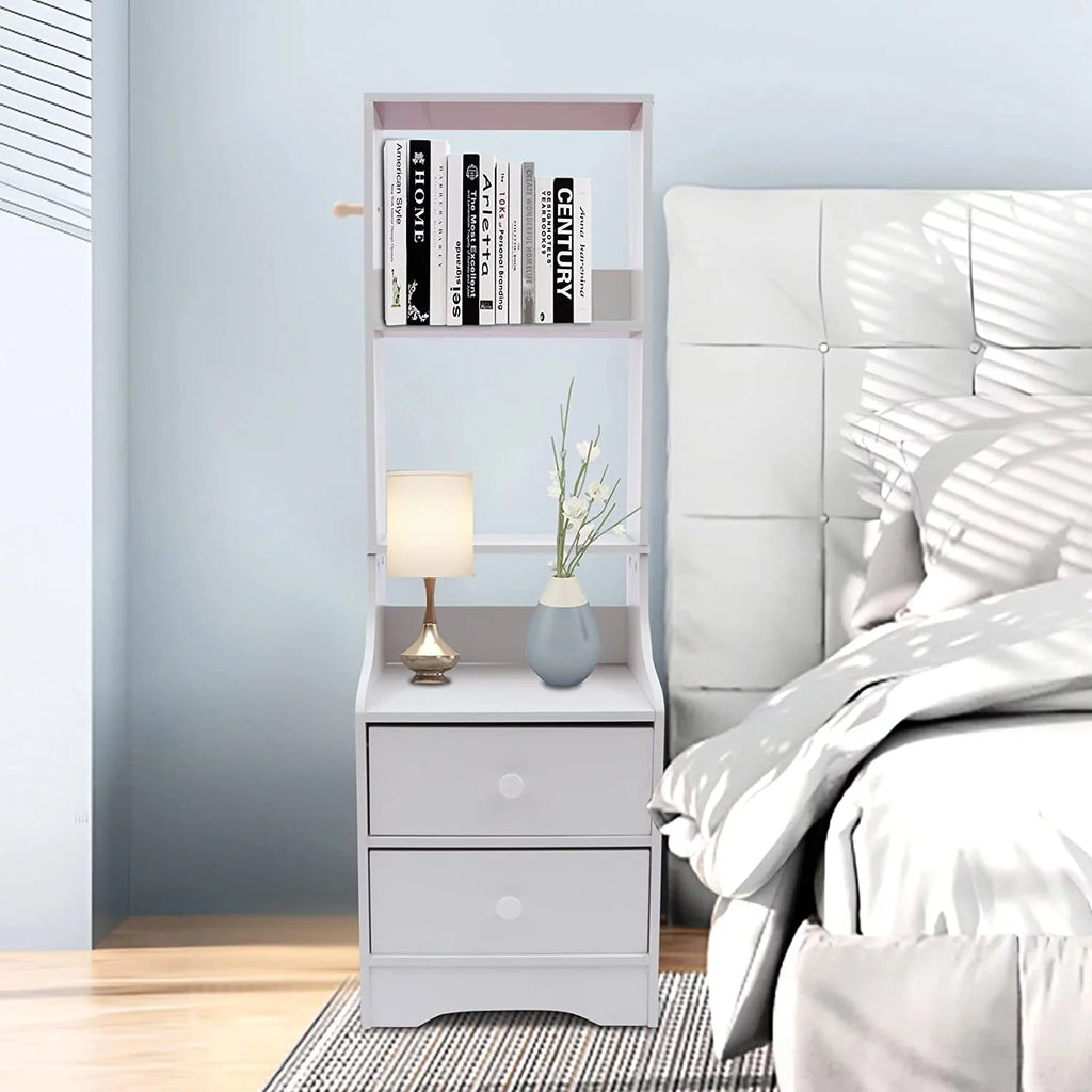 White 3 Layers Bedside Table with Storage Shelf D32504