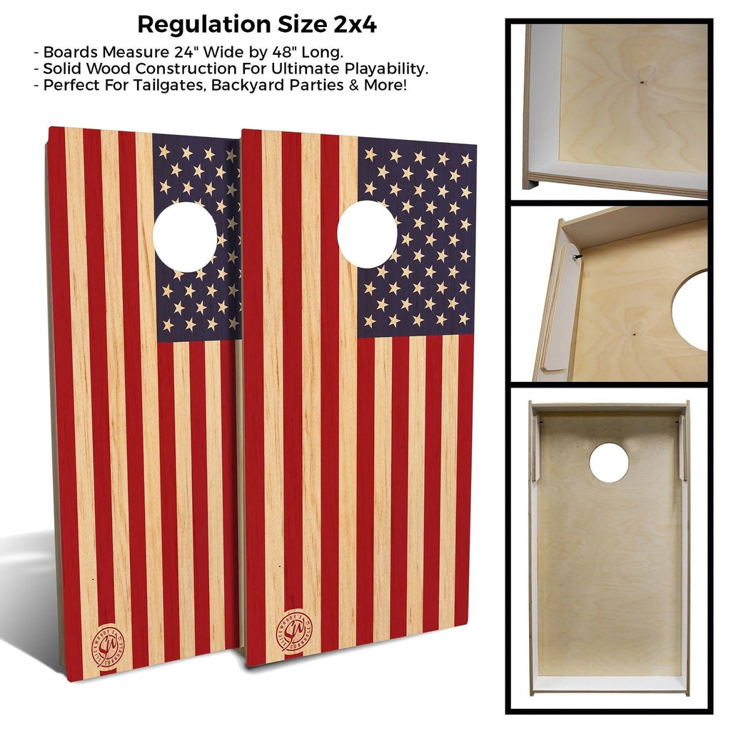 Wood American Flag Cornhole Board Set 2x3 Boards X7871