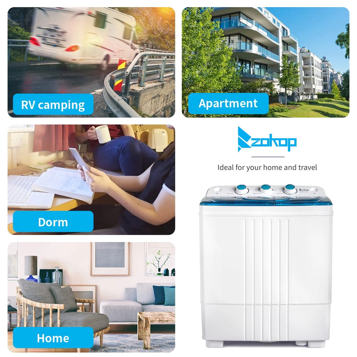 Portable 20lbs Twin Tub Compact Semi-automatic Washing Machine J74080