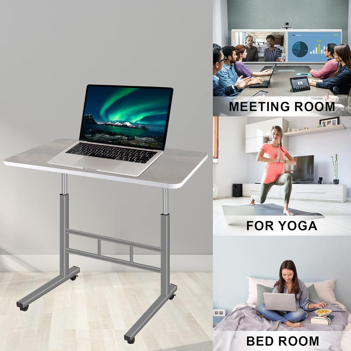 Height Adjustable Rolling Desk Cart with Wheels K924772