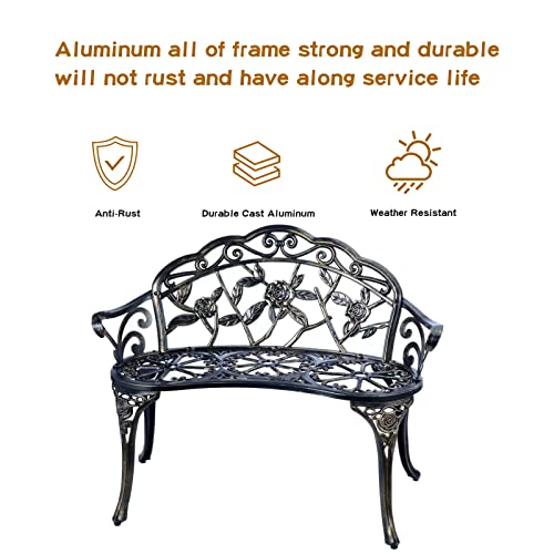 Metal Patio Garden Bench with Floral Rose K16625