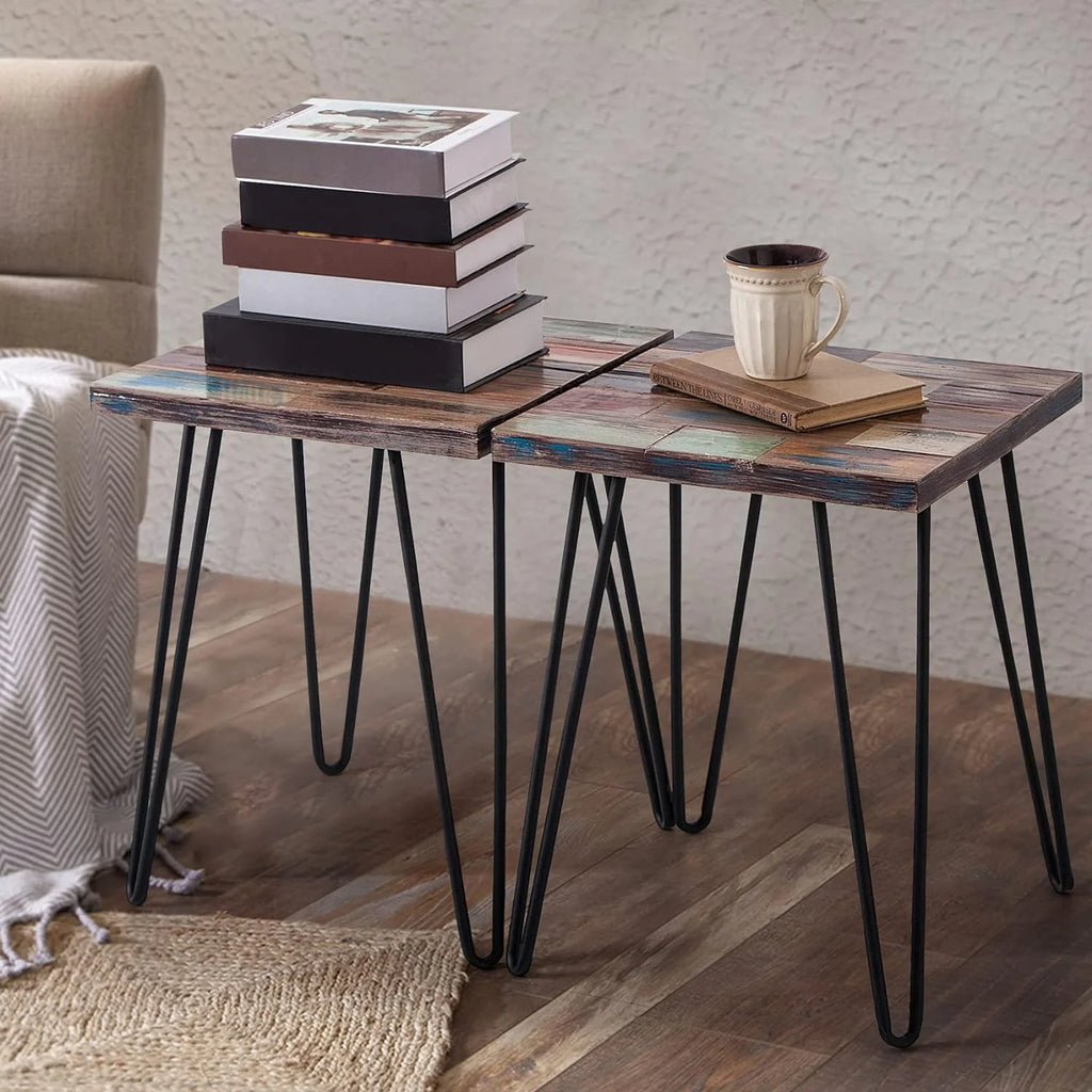 Reclaimed Wood End Table with Hairpin Legs F8184