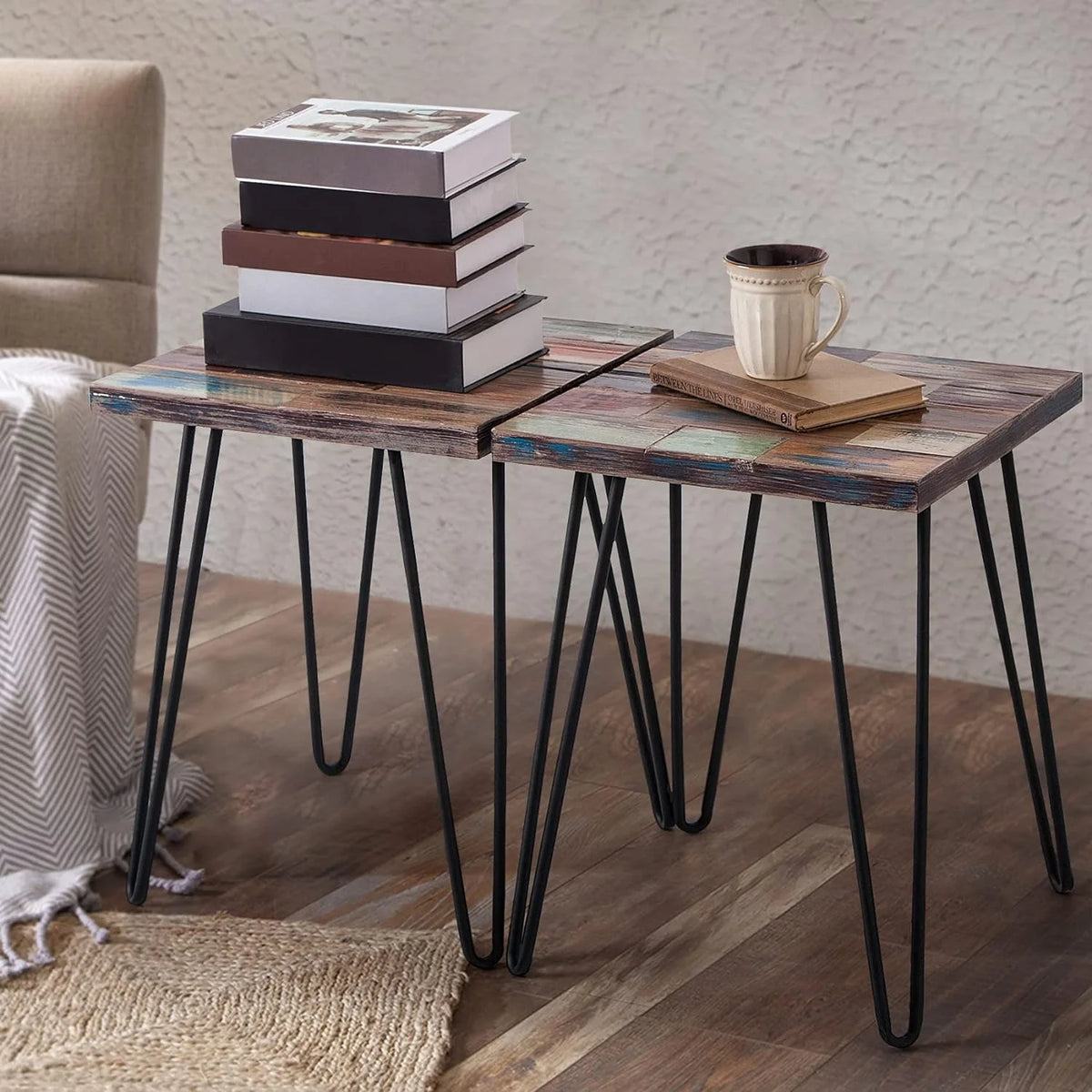 Reclaimed Wood End Table with Hairpin Legs F8184