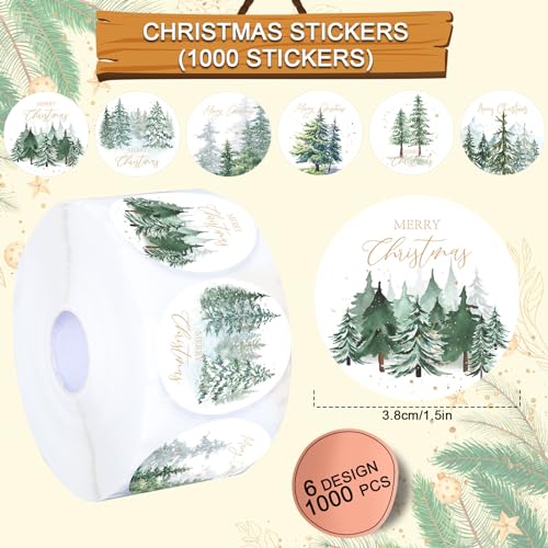 1000Pcs Merry Christmas Stickers Roll Green Xmas Tree Adhesive Decorative Round Seal Stickers C26951