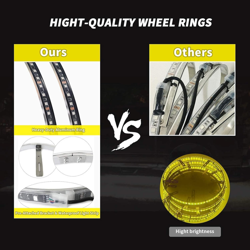 4PCS Dream Color Chasing Auto LED Wheel Ring Lights 17” Waterproof Wheel Light Kit with App Control S5981