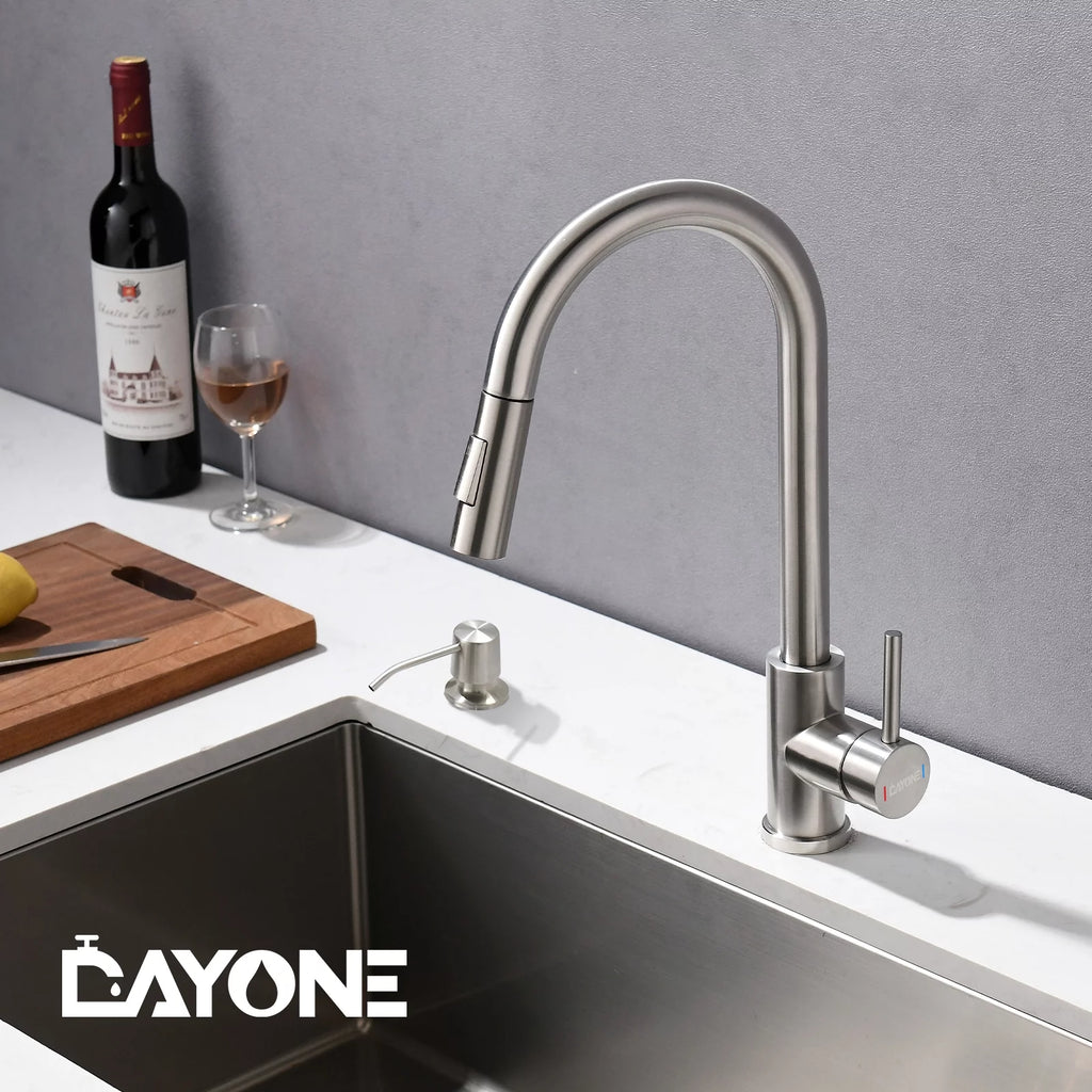 Brushed Nickel Kitchen Faucet with Sprayer and Soap Dispenser I259641