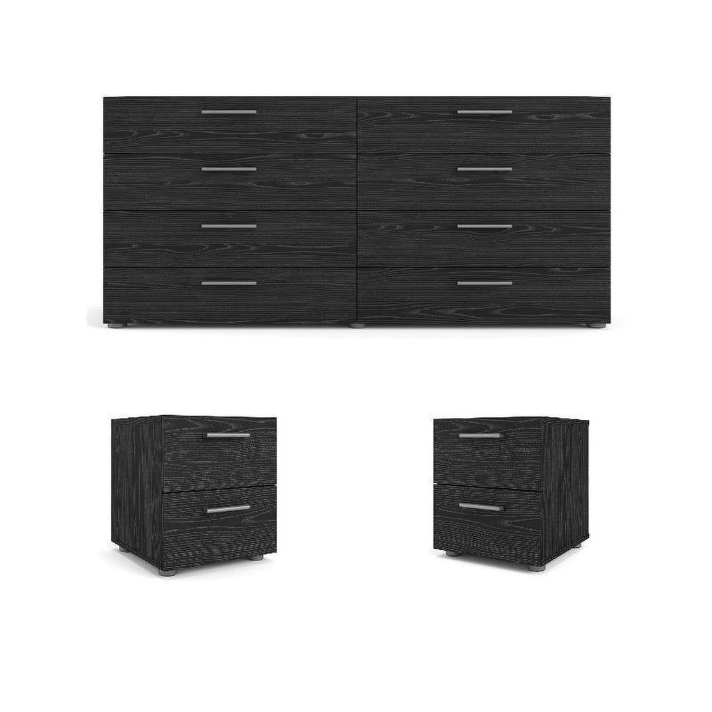 3 Piece Bedroom Set with Dresser and Nightstands in Black Woodgrain Z270277