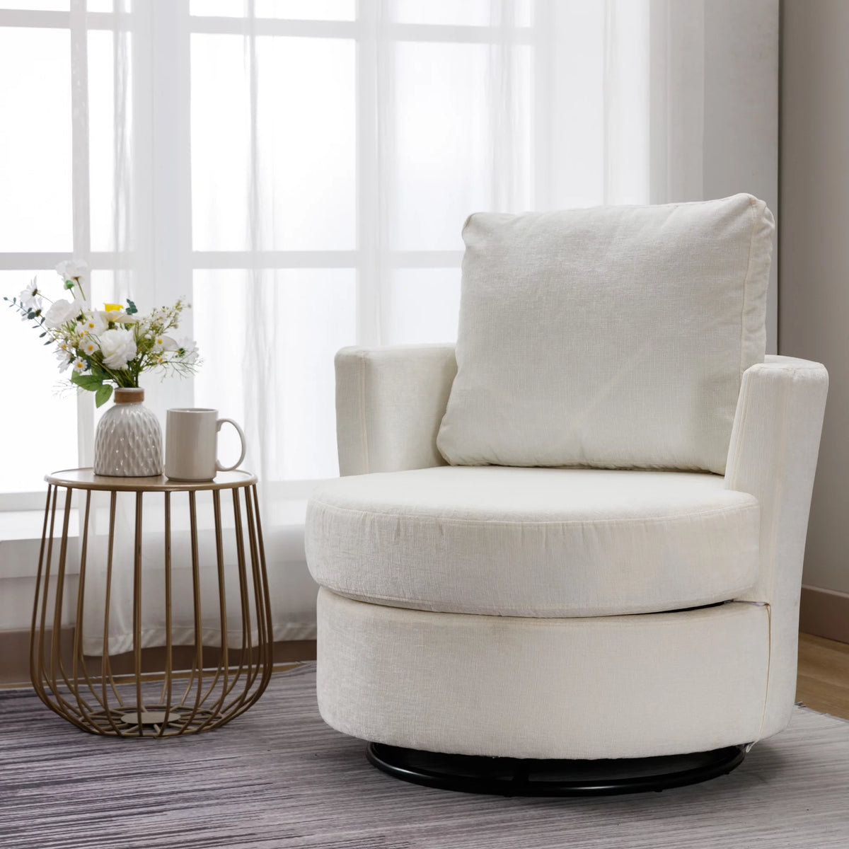 Beige Chenille Swivel Barrel Armchair G928933