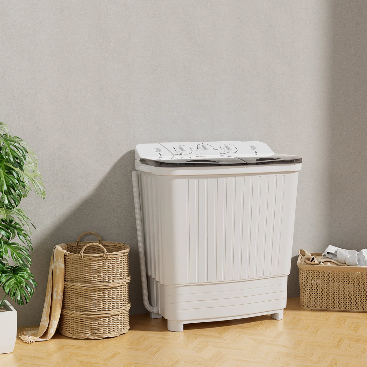 Portable Twin Tub Washing Machine 18Lbs White Black W647178